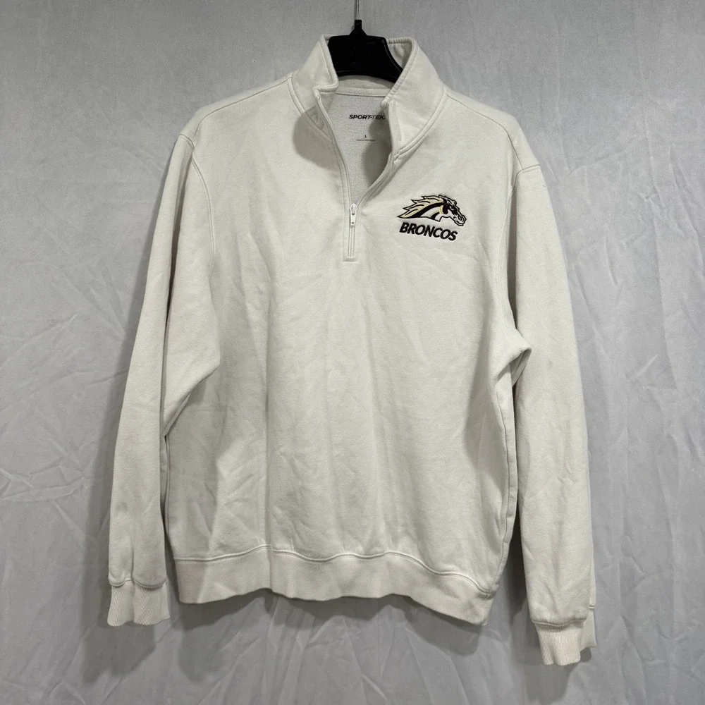 Denver Broncos Men's Quarter Zip Pullover Sweater White Large 1/4 Zip‎ NFL
